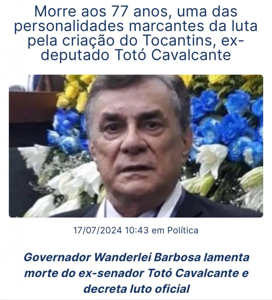 Uma perda lamentável Deputado Toto Cavalcante 