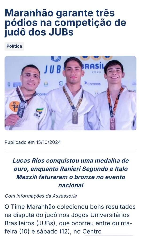 Maranhão garante três pódios no judô 