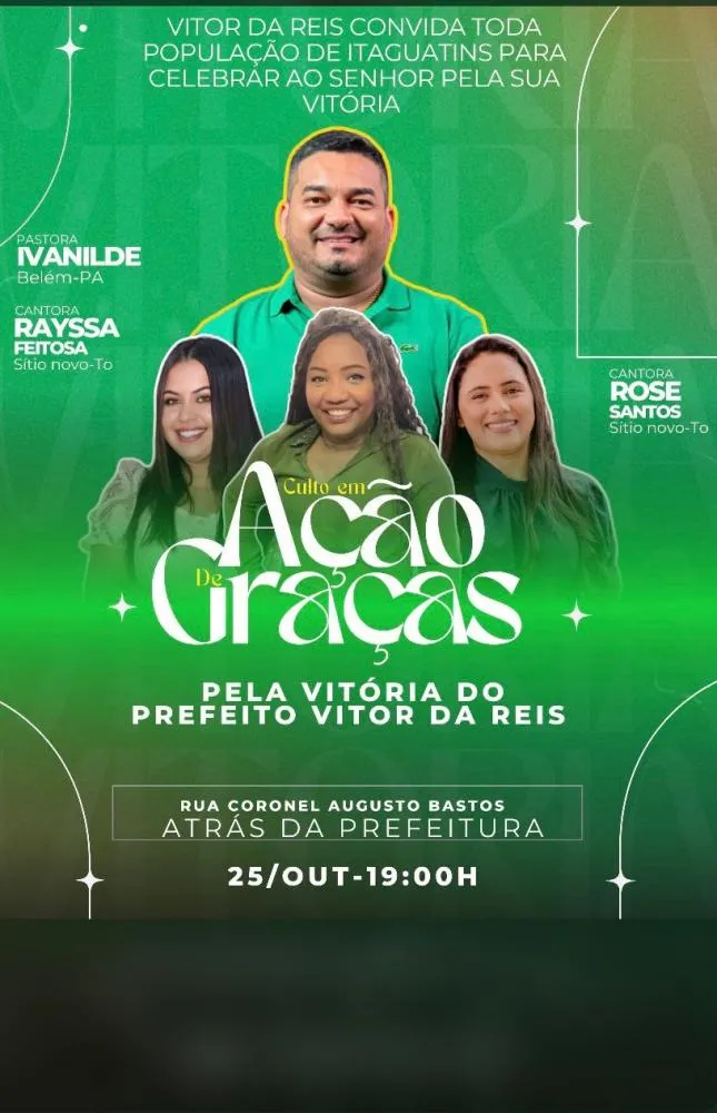 Prefeito eleito de Itaguatins Vitor da Reis celebrará vitória com culto em ação de graças