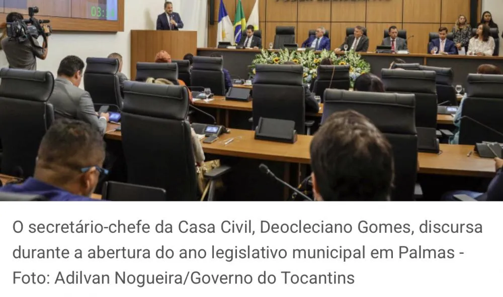 Governo do Tocantins reforça harmonia entre os poderes na abertura do ano legislativo da Câmara de Palmas