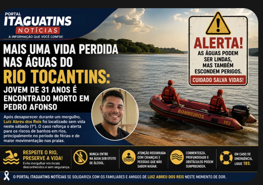 Mais uma vida perdida nas águas do Rio Tocantins: jovem de 31 anos é encontrado morto em Pedro Afonso
